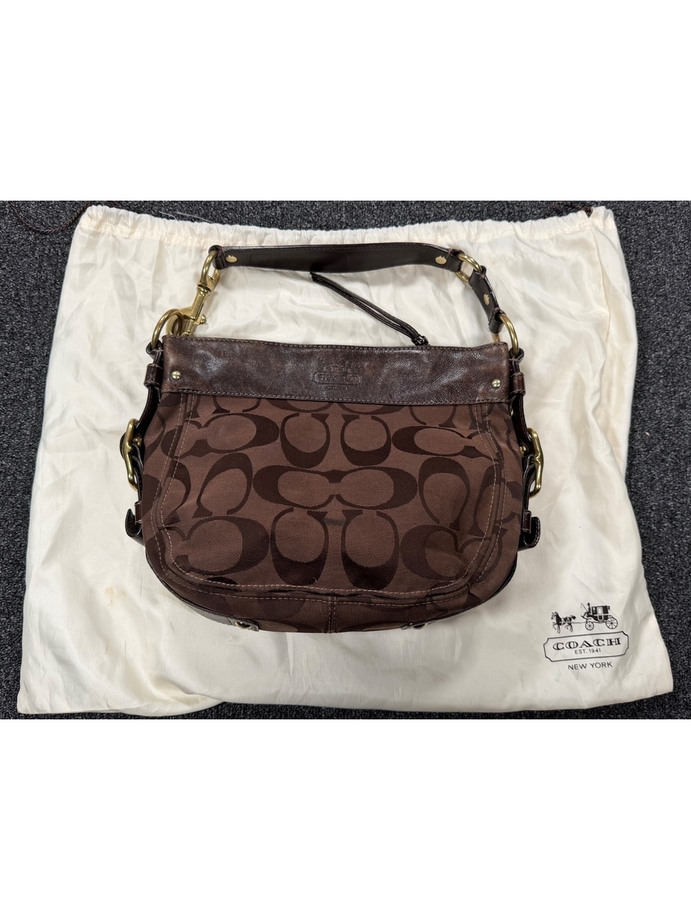 Vintage Coach Dark Brown Zoe Bag Coach Signature Shoulder Bag 00s Y2K